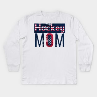 Hockey Mom with Red and Blue Stripes Kids Long Sleeve T-Shirt